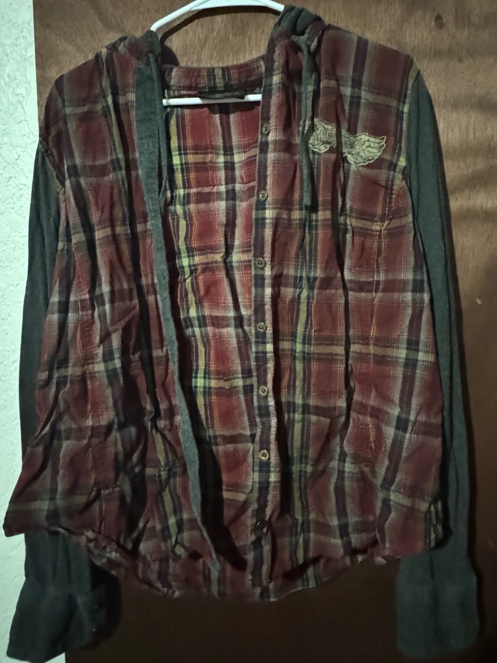Women’s Harley Davidson Red Plaid Hooded Button-Up Shirt
